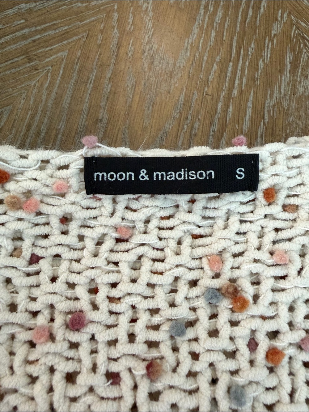Moon & Madison Open Front Cropped Chunky Knit Cardigan Confetti Speckled Small - Picture 9 of 13